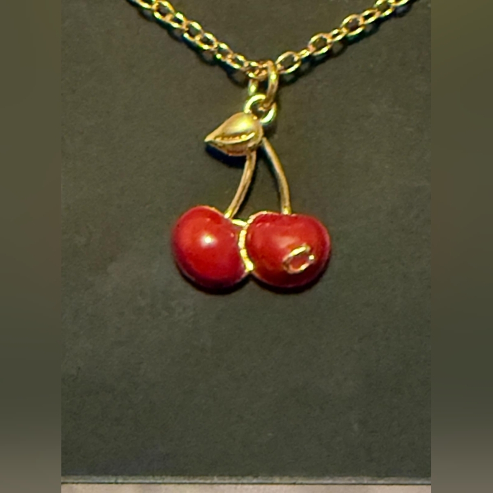 COACH Gold-Tone Cherry Pendant Necklace with Red Enamel - Picture 4 of 4
